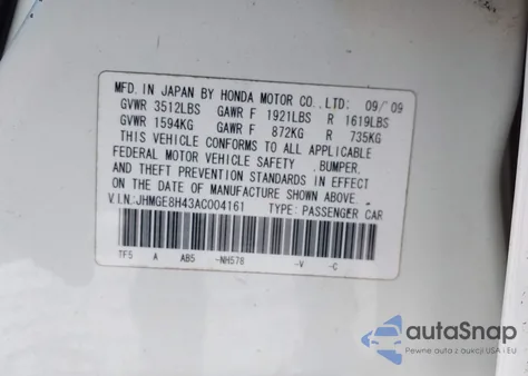 2010 Honda Fit Sport from USA, damaged, VIN JHMGE8H43AC004161